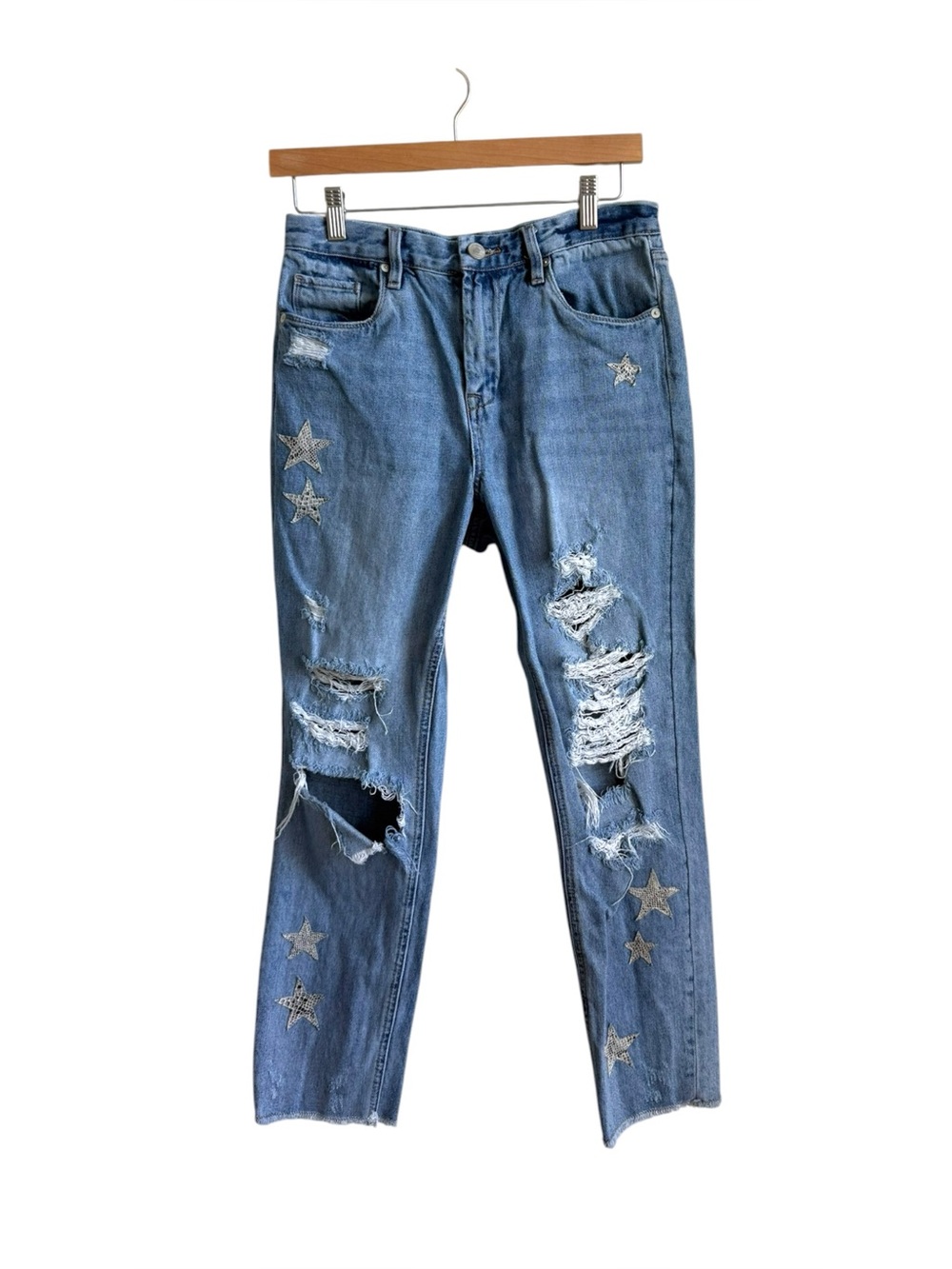 BLANKNYC Ludlow Crop Girlfriend Jeans Snake Star Patch Distressed Size 28